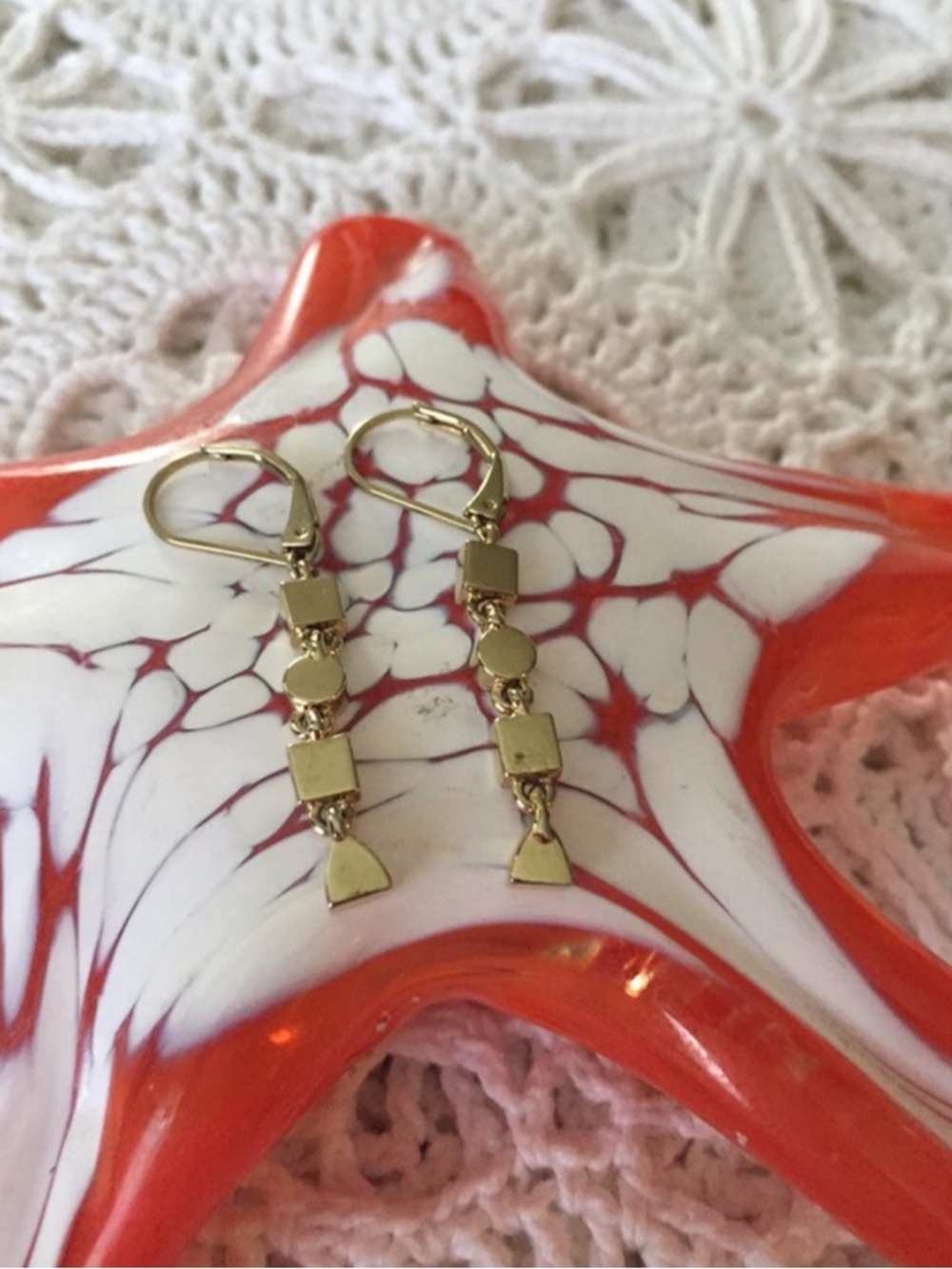 Delicate Gold Tone Geometric Drop Pierced Earrings - Women Jewelry